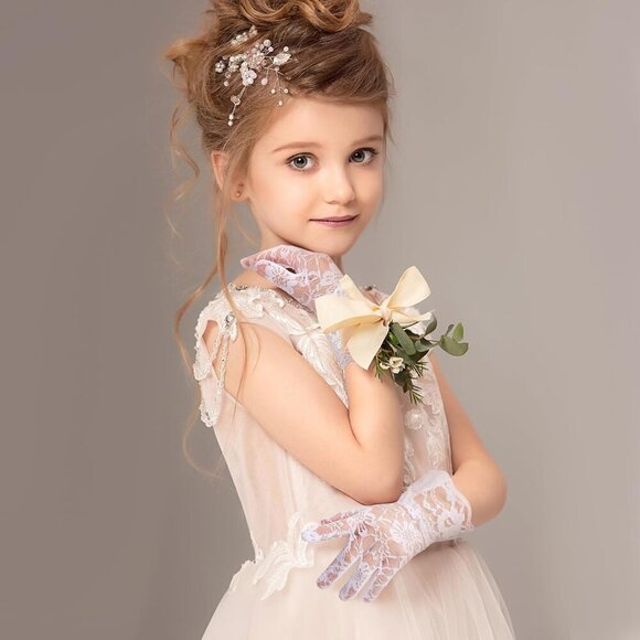 4 Pairs Tea Party Gloves for Little Girls Kids Lace Short White Satin Princess D - Picture 2 of 7